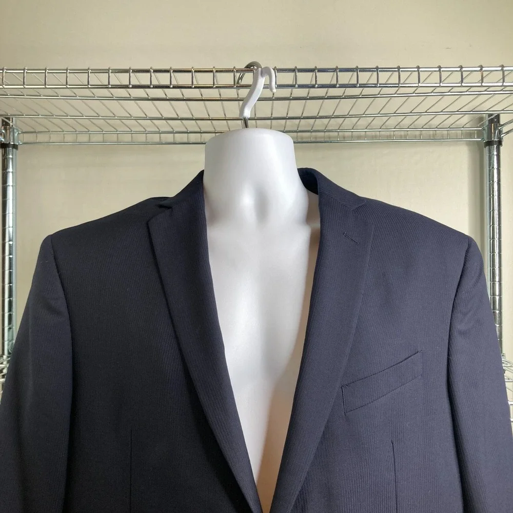 JOHN VARVATOS Men's Navy Blue Bedford Herringbone Blazer Sz 46R Classic Career